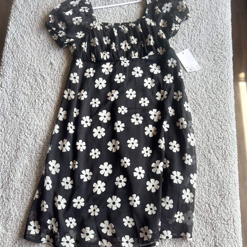 Floral Black and White Kids Dress